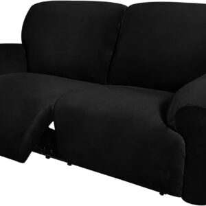 Extra Wide 75" - 100", Reclining 2 Seater Sofa, Extra Wide Reclining Love Seat Slipcover, 6-Piece Velvet Stretch, Reclining Sofa Covers, Thick, Soft, Washable (Black)