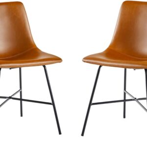 Mid-Century Upholstered Dining Chair with Metal X Base, Set of 2, Whiskey Brown