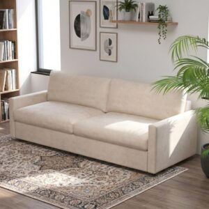 Modern Beige Fabric Loveseat with Deep Seating, Soft Cushions, Minimalist 2-Seater Sofa for Office, Living Room or Bedroom, Easy Assembly Couch for Small or Large Spaces