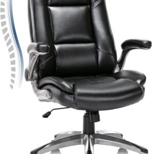 Leather Executive Office Chair - High Back Home Computer Desk Chair with Padded Flip-up Arms, Adjustable Tilt Lock, Swivel Rolling Ergonomic Chair for Adult Working Study, Black