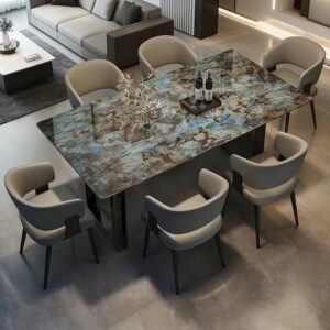 Dinner Table - 55" Modern Dinner Table for 4-6 with Rectangular Base & Luxury Artistic Tabletop for Kitchen & Dining Room (No Chairs)