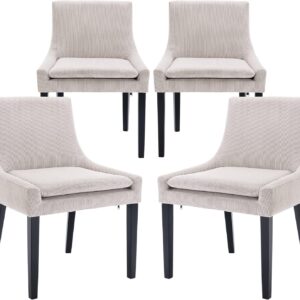 Modern Dining Chairs Set of 4, Upholstered Corduroy Accent Side Leisure Chairs with Mid Back and Wood Legs for Living Room/Dining Room-Beige