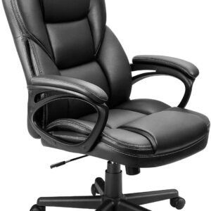 Office Executive Chair High Back Adjustable Managerial Home Desk Chair, Swivel Computer PU Leather Chair with Lumbar Support (Black)