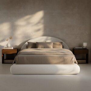 Half-Moon Upholstered Queen Platform Bed Frame, Velvet Curved Arched Base with Headboard, 5 Inch Fully Round Cushioned Foam, No Box Spring Needed, Easy Assembly | Round Shaped, , Low-profile, Soft