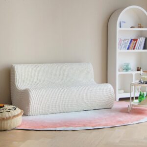 Single Foam Three Seater Sofa, 60 Inch Wide Armless Floor Sofa, One Piece High Density Foam, Removable and Machine Washable Cover, Ivory