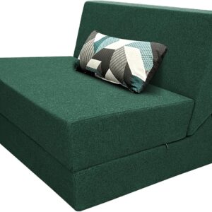 Convertible Chair Bed Sleeper with Memory Foam & Pillow Fold Out Chair Bed Couch Lounge Chaise for Living Room Bedroom Guest Room Home Office, Dark Green