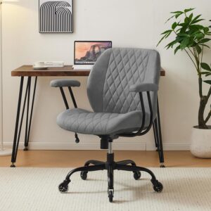 Modern Ergonomic Office Desk Chair, Grey Leather with Lumbar Support, Adjustable Height, Swivel, Armrests, for Office, Gaming, Reading, Relaxing
