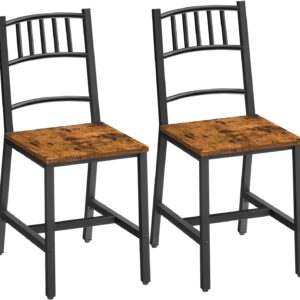 Kitchen Chairs Set of 2, Wooden Dining Room Chairs with Metal Frame, Dining Chairs with Back, Easy to Assemble, Farmhouse Dining Chairs for Kitchen, Living Room, Rustic Brown and Black