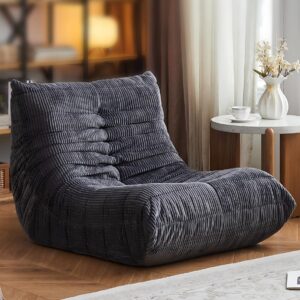 Large Bean Bag Chairs for Adults, Memory Foam Lounge Chair, Soft Corduroy Big Bean Bag Chair Lazy Sofa, Comfy Floor Beanbag Chair Single Sofa for Bedroom Living Room Fireside Book Nook, Grey
