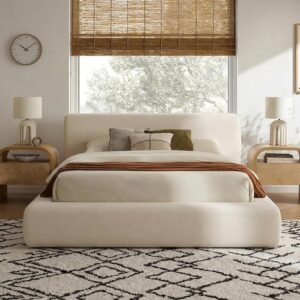 Queen Cloud Bed Frame, Upholstered Platform Bed Frame with Headboard, 5.9" Thick Fully Padded Frame, Cream Ribbed Chenille Fabric, Noise-Free, No Box Spring Required, Easy Assembly