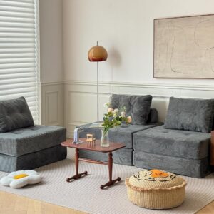 Free Combination Convertible Folding Sofa Bed, Armless Foam Floor Sofa, Sleeper Floor Couch for Living Room and Bedroom Sleeper Chair with Pillow (Grey, 35 * 35 inch)