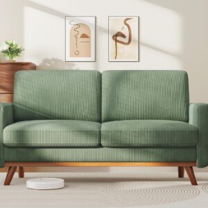 68" Loveseat Sofa - Green, Comfy Corduroy with Spring Cushion, Solid Wood Frame, Modern Deep Seat, Bedroom & Living Room, Office Couch