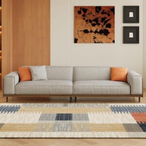 111.81" Modern 4-Seater Fabric Sofa for Living Room, Comfortable  Upholstered Couch with Wooden Frame & Metal Legs, Easy to Assemble, Perfect for Home or Office, Gray