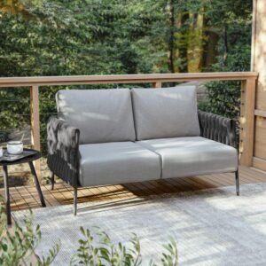 Outdoor Furniture |  Loveseat | 2 Seater Sofa with 6.7" Thick Washable Cushions | Deep Seating Patio Furniture for Garden, Porch, Balcony & Backyard | Earth Black & Misty Grey