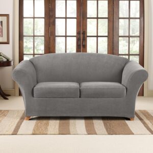 Stretch Pique 2-Seat Individual Cushion Loveseat Covers - Flannel Gray