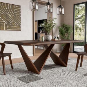 82.5" Mid-Century Modern Solid Wood  Dining Table with Steel Support, Walnut Finish, Seats 6–8
